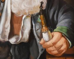 Kocsis Lénárd (1958-): Pipázó vadász. Olaj, fa, jelzett. Dekoratív fakeretben, 24x18 cm