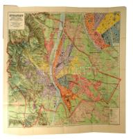 1927 Budapest székesfőváros egész területének térképe. Az alaptérképet tervezte és rajzolta: Kogutowicz Manó. Átdolgozta és új adatokkal kiegészítette: Czakó István. 1 : 25.000. Bp., Magyar Földrajzi Intézet Rt., hiányos papírborítóval, kisebb sérülésekkel, ragasztott, 80x92 cm