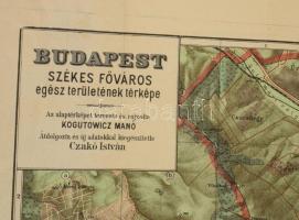 1927 Budapest székesfőváros egész területének térképe. Az alaptérképet tervezte és rajzolta: Kogutow...