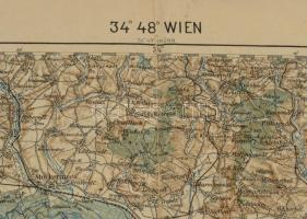 cca 1920 Bécs környékének katonai térképe, 1 : 200.000, Militärgeographisches Institut, kissé viselt...