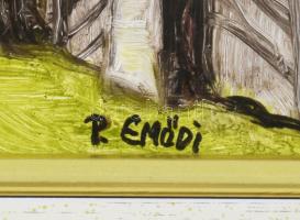 Péliné Emődi Etelka (1945-): Almási utca (Erdély). Olaj, farost, jelzett. Dekoratív fakeretben, 32x2...