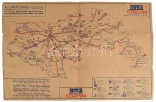 cca 1942 Budapest térképe / Magyarország úthálózatának térképe (rajta a visszacsatolt Észak-Erdéllye...