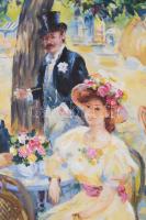 Bényi Éva (1955-): "Ujjé a Ligetben...". Olaj, farost, jelzett, dekoratív fakeretben, 24×3...