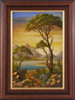 Gálfi Ákos (1947-): Vízparti táj. Olaj, farost, jelzett, fakeretben, 30×20 cm