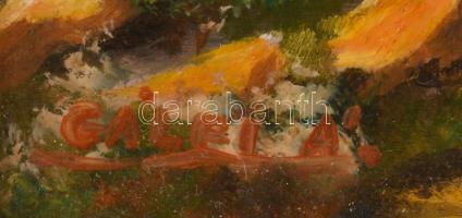 Gálfi Ákos (1947-): Vízparti táj. Olaj, farost, jelzett, fakeretben, 30×20 cm