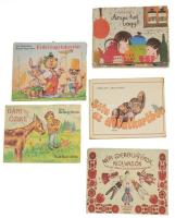 5 db könyv - Bársony Ottilia: Dani és Őzike. + Tandori Dezső: Erdei nagytakarítás. + Sulyok Magda: Anyu hol vagy? + Tarbay Ede-Lendvai Antal: Séta az állatkertben. + B. Balázs Ilona: Népi Gyerekjátékok, kiolvasók. Keménytáblás, széthajtható mesekönyvek, kissé kopottas állapotban.