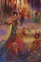 Berkó jelzéssel: Cirkusz. Olaj, farost, jelzett, fakeretben, 30×20 cm