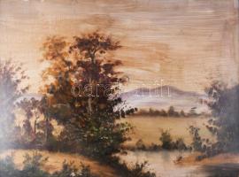 Rudnay jelzéssel: Alkonyat. Olaj, karton, foltos. Dekoratív, sérült fakeretben, 62×81 cm