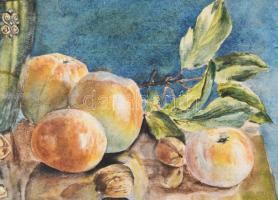 Vaszary J jelzéssel: Csendélet gyümölcsökkel. Akvarell, papír. 35,5×48,5 cm. Dekoratív, sérült faker...