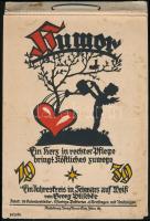 1939 Humor. Ein Jahreskreis in Schwarz auf Weiß von Georg Plischke. Árnyképekkel illusztrált német naptár, benne nemzetiszocialista évfordulókkal (Horst Wessel halála, Adolf Hitler születésnapja, stb.), kissé viseltes, foltos, lejáró címlappal, egyébként hiánytalan, 23x15,5 cm