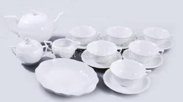 Herendi fehér mázas kávés készlet. Jelzett (benyomott jelzés), rózsán minimális pattogzással, teljes, extra kínálóval.