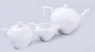 Herendi fehér mázas kávés készlet. Jelzett (benyomott jelzés), rózsán minimális pattogzással, teljes...