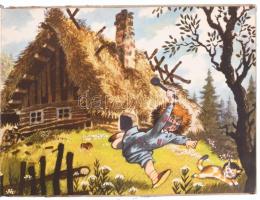 Zdenek Miler: Szutykos Panni. Prága, 1957. Kiadói félvászon kötés, lapok foltosak, szakadás néhol, k...