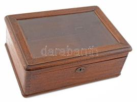 Üveglap betétes fa tároló, kulcs nélkül, 28x20 cm