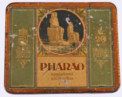 Pharao egyiptomi szivarka fémdoboz, kopott, 15x12 cm