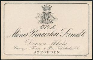 1875 Ménes Baraczkai Szemelt Dinner Mihály. Szeged. boros címke