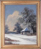 Kalmár jelzéssel: Téli táj. Olaj, vászon, dekoratív fakeretben, 69x55,5 cm