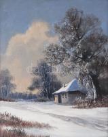 Kalmár jelzéssel: Téli táj. Olaj, vászon, dekoratív fakeretben, 69x55,5 cm