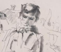 Holló László (1887-1976): Bíró Sándor, 1967. Ceruza, papír, jelzett. Üvegezett fakeretben, 17,5x13 c...