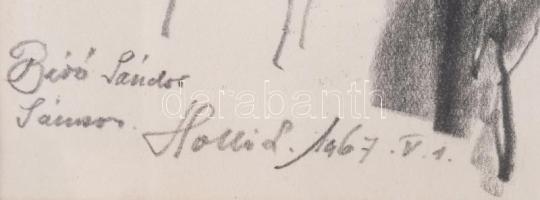 Holló László (1887-1976): Bíró Sándor, 1967. Ceruza, papír, jelzett. Üvegezett fakeretben, 17,5x13 c...