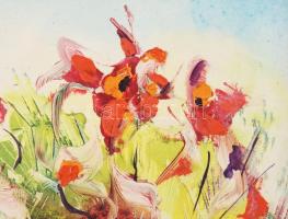 Katona György (-): Virágok. Olaj, farost, jelzett. Dekoratív fakeretben, 20x20 cm