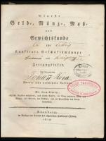 "Neuste Geld-, Münz- Mass- und Gewichtkunde für Kaufleute, Geschäftsmänner und Zeitungsleser". Verlage des Contors der allgemeinen Handlungs Zeitung, Nürnberg, 1816. Német nyelvű könyv, "Röser Tanintézet" bélyegzésekkel.