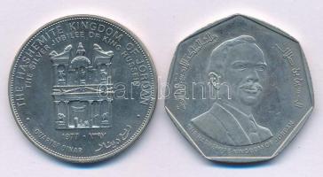 Jordánia 1977. 1/4D Cu-Ni "Ezüstjubileum - I. Huszejn király" + 1980. 1/2D Cu-Ni "Hid...