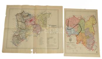 2 db térkép: 1926 Vas vármegye térképe, 1 : 385.000, viseltes állapotban, sérülésekkel, 35x42 cm + 1941 Tolna vármegye térképe, 1 : 335.000, rajta filctollas jelöléssel, 35x25 cm