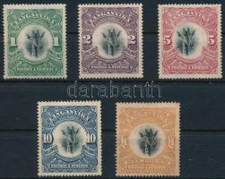 Tanganyika 1922 Fekete zsiráffej Mi 76Y-77Y eredeti gumival, falcos / hinged) + 79Y eltolódott középrésszel / shifted middle part + 80Y + 81X (utóbbi 3 gumi nélkül / these 3 without gum) (*MI EUR 844.-)