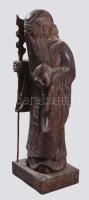 Kínai bölcs faragott fa szobor, m: 18 cm