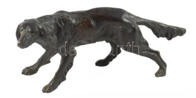 Patinázott bronz kutya szobor, 29x13 cm