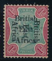 British East Africa Mi 53 kettős felülnyomással, az egyik fekvő. / 1R with double overprint, one sideways. Stanley Gibbons Nr. 60d. Ł 425.- garancia nélkül / no guarantee