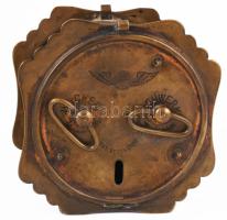 Régi német ébresztőóra, vekker, díszes réz házzal, 8,5x8,5x5,5 cm