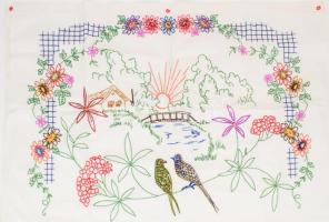 Hímzett virágmintás gyermek falvédő, 90x60 cm