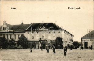 Dés, Dej; Fő tér, Pollák Vilmos, Léner János üzlete / main square, shops (EK)
