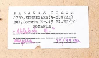 Fazakas Tibor (1946-): Ablakok III, 1993. Tempera, papír, jelezve balra lent, 34×34 cm. Hátoldalán c...