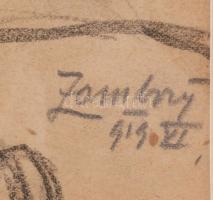 Zombory Lajos (1867-1933): Oroszlán. Ceruza, papír, jelzett, üvegezett fakeretben, 18×25 cm