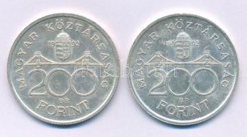 1992. 200Ft Ag "MNB" (2x) T:AU,XF patina Adamo F13