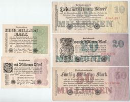 Németország / Weimari Köztársaság 1923. 1.000.000M + 3.000.000M + 10.000.000M + 20.000.000M + 50.000.000M T:AU-F   Germany / Weimar Republic 1923. 1.000.000 Mark + 3.000.000 Mark + 10.000.000 Mark + 20.000.000 Mark + 50.000.000 Mark C:AU-F