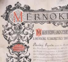 1893 Bp., A Királyi József Műegyetem által kiállított mérnöki oklevél