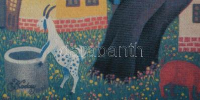 Koday László (1945-): BASF Hungária naptár-plakát, 1995. Nyomat, vászon, jelzett a nyomaton, felteke...