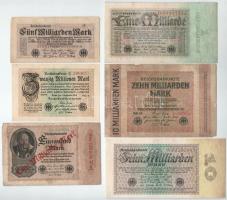 Németország / Weimari Köztársaság 1922. 1000M "Eine Milliarde Mark" felülbélyegzéssel + 1923. 20.000.000M - 10.000.000.000M (4xklf) T:F-G Germany / Weimar Republic 1922. 1000 Mark with "Eine Milliarde Mark" overprint + 20.000.000 Mark - 10.000.000.000 Mark (4xdiff) C:F-G