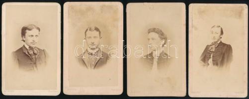 cca 1865 Fiatalemberek portréi, 4 db vizitkártya Letzter Lázár (1832-1897) kassai műterméből, változó állapotban (közte foltos, sérült hátlappal), az egyik aláírt, 10x6,5 cm