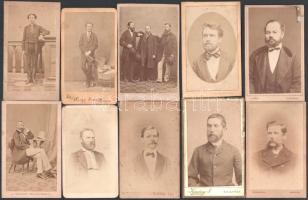 10 db férfiakat ábrázoló vizitkártya, különféle műtermekből (közte Mihály József, Eger; Eduard Benyo junior, Eperjes; Erdősy Rezső, Vác; stb.), változó állapotban