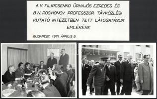 1971 Budapest, A. V. Filipcsenko űrhajós ezredes és B. N. Rogyionov professzor Távközlési Kutató Intézetben tett látogatásuk emlékére készült fotók, 27 db, vegyes méretben, némelyik sérült
