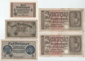Német Birodalom DN(1940-1945) 1M + 2M + 5M + 20M (2x) T:AU-G German Empire ND(1940-1945) 1 Reichsmark + 2 Reichsmark + 5 Reichsmark + 20 Reichsmark (2x) C:AU-G