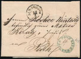 1850 körül Levél Romániából kék "POST EXPED. KRAYOWA" bélyegzéssel, az alt-orsovai fertőtl...