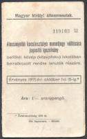 1943 Szombathely, igazolvány tanuló részére kedvezményes vasúti jegy váltására