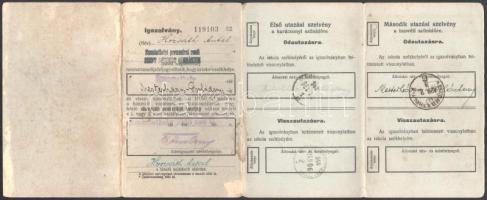 1943 Szombathely, igazolvány tanuló részére kedvezményes vasúti jegy váltására