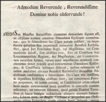 cca 1810 Egyházi juttatásokkal kapcsolatos latin nyelvű nyomtatvány Darvas Ferenc, Almásy Pál és más...